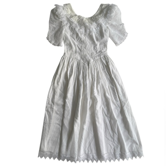 VTG Jessica McClintock for Gunne Sax White Lace Puff Sleeve Dress XS Cottagecore - Picture 1 of 13